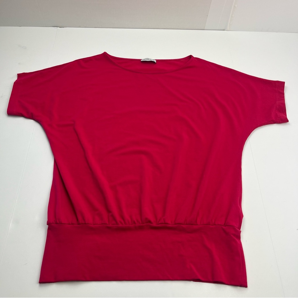 Kettlewell Womens Size Large LL Pink Red Short Sleeve Popover Top Dolman *FLAW